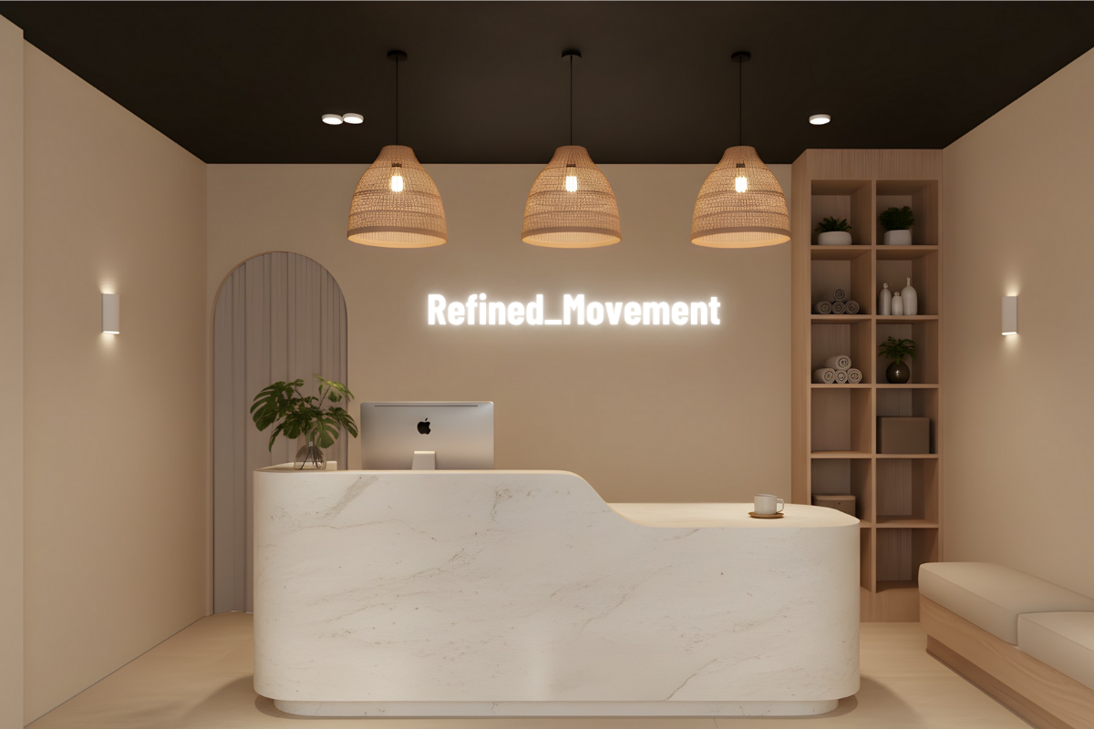 Receptieruimte met neon logo